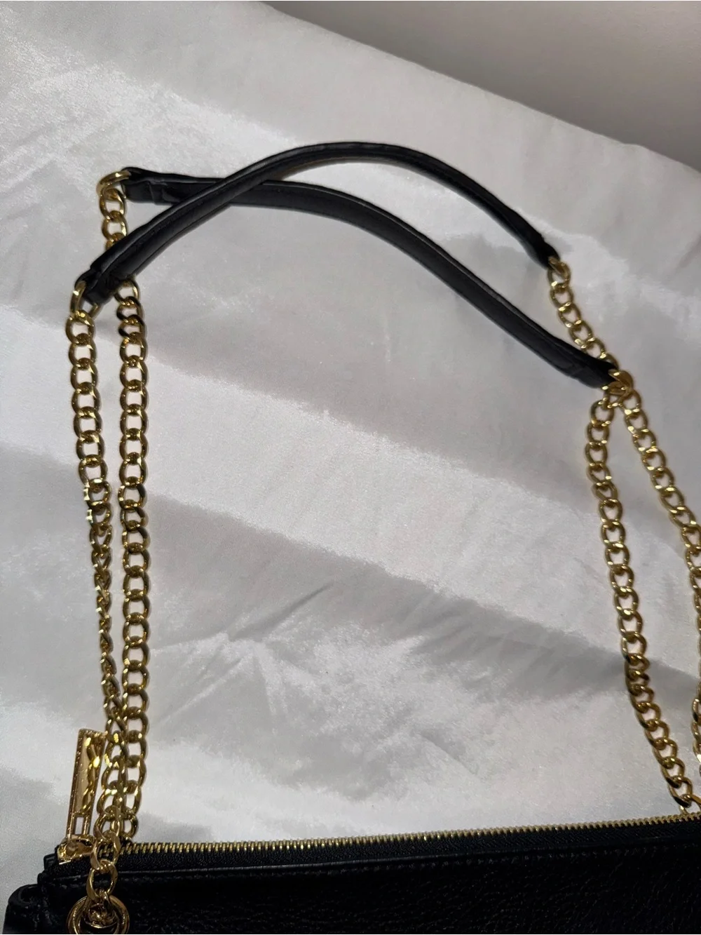 Vince Camuto Black Pebbled Leather Shoulder Bag with Gold Chain